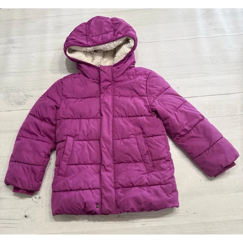 Primary kids magenta puffer jacket 4/5
